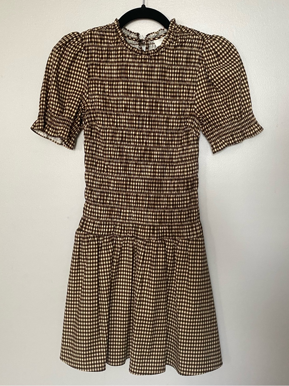 Reformation Leannah Brown Gingham Mini Dress